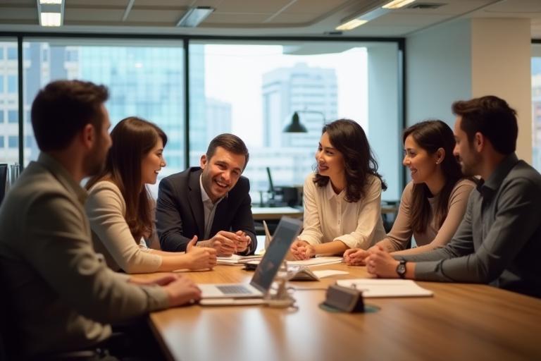 Photo of the ArtisteConnect Media team collaborating in their Mumbai office.